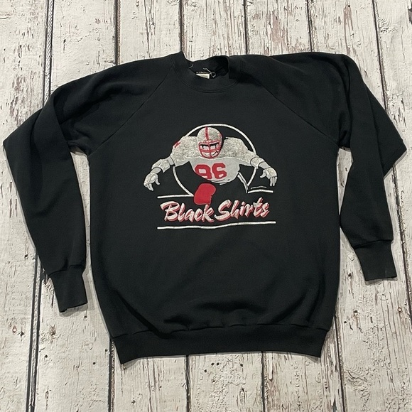 Vintage Black Shirts Football Classic 1980s Crewneck Sports Sweatshirt - Picture 1 of 7